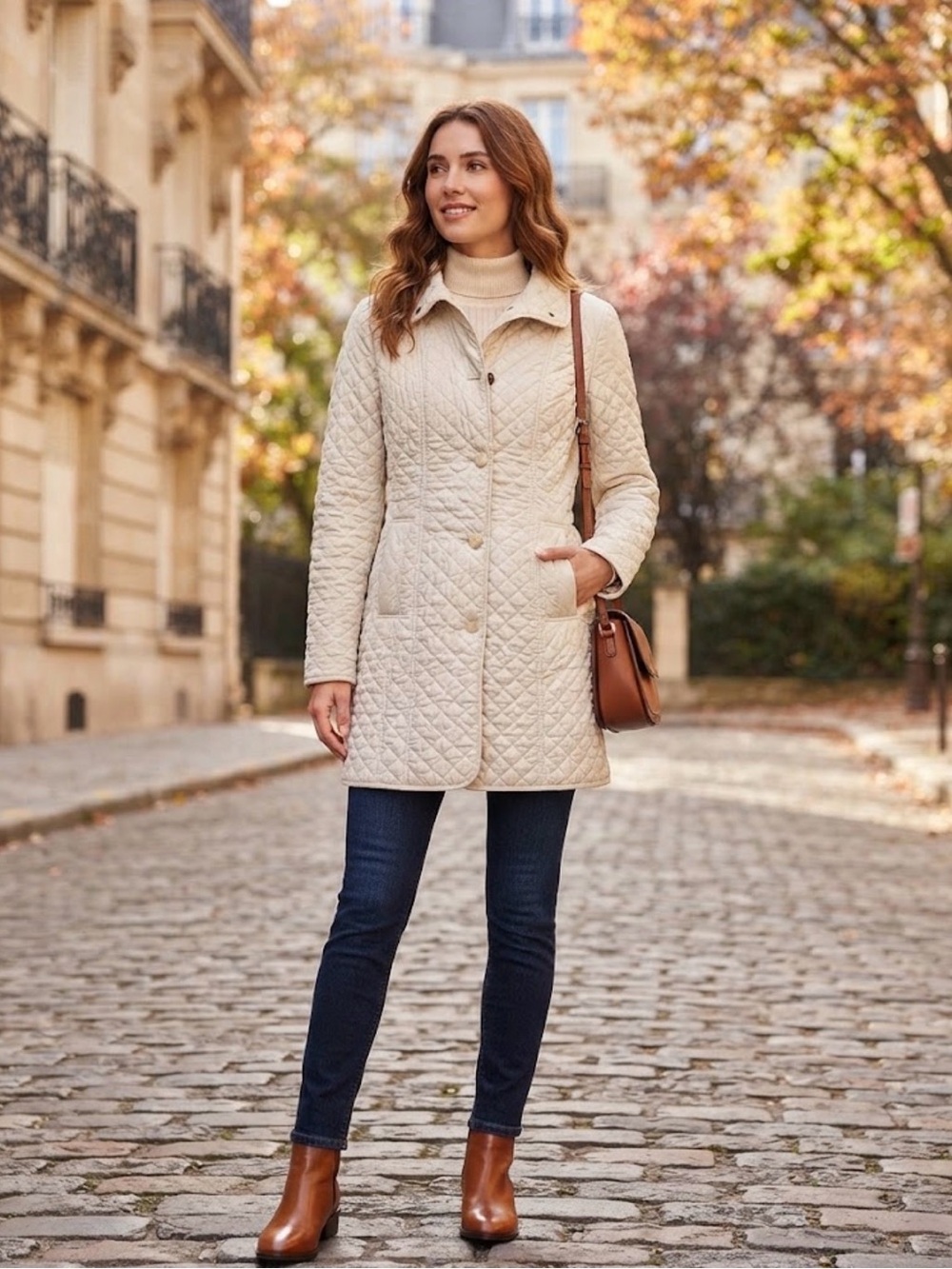 Gallery Cream Quilted Longline Puffer Coat